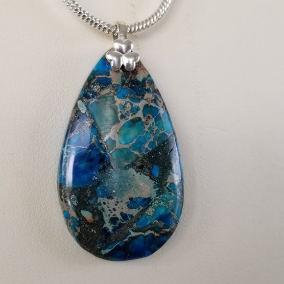 Blue & Silver Pendant with 925 Bail on Silver Chain 24" - Picture 8 of 13